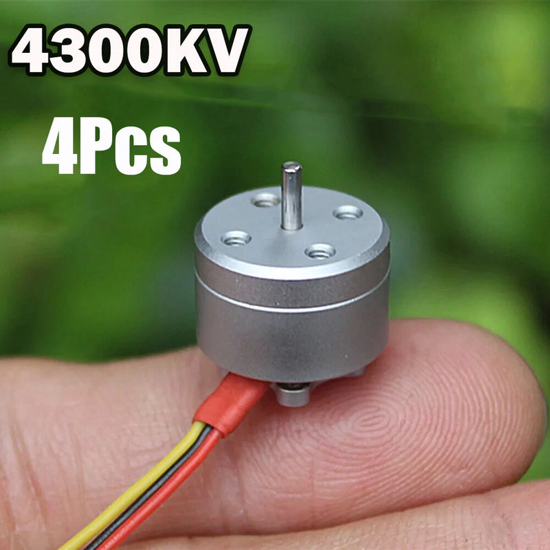 4300KV micro brushless motor with silver body and red/yellow wires