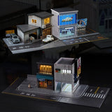 1/64 Diorama Car Garage Model LED City Street Shop Building Display Model Gifts