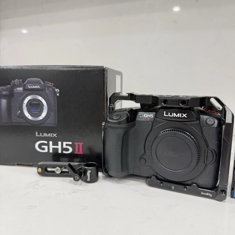 Panasonic LUMIX GH5 II Camera Body Only, 2-128 GB SD, Camera Cage, 4 Batteries