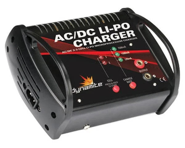 Dynamite AC/DC Li-Po battery charger with control panel and indicator LEDs