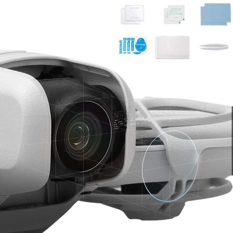 Tempered glass lens protector film for drone camera, clear cover over lens