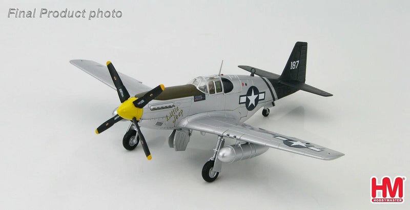 1/48 P-51C model plane with olive-gray body, yellow nose stripes, US star insignia
