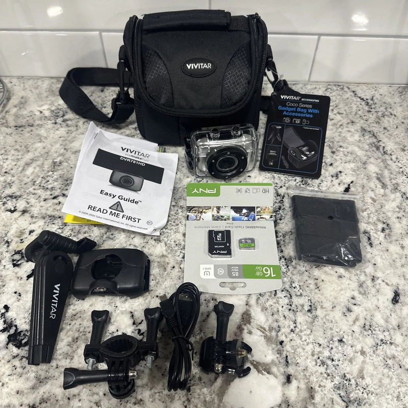 Vivitar Waterproof Camera  ACTION CAM DVR-781HD All Accessories & Bag . NEW