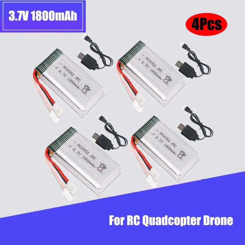 RC quadcopter LiPo battery set with USB charger, 4-pack