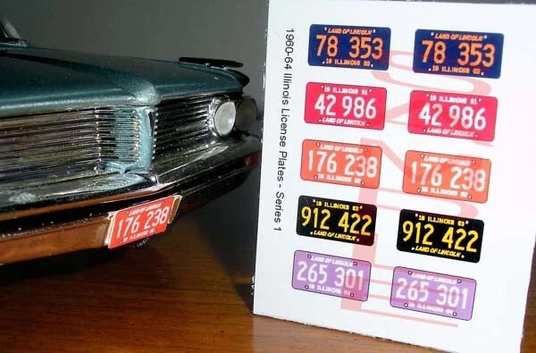 1960 - 1964 ILLINOIS miniature LICENSE PLATES for 1/25 scale MODEL CARS¡ªPLS READ