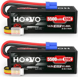HOOVO 4S Lipo Battery 14.8V 5500mAh 120C RC Battery Hard Case 2 Pack Battery
