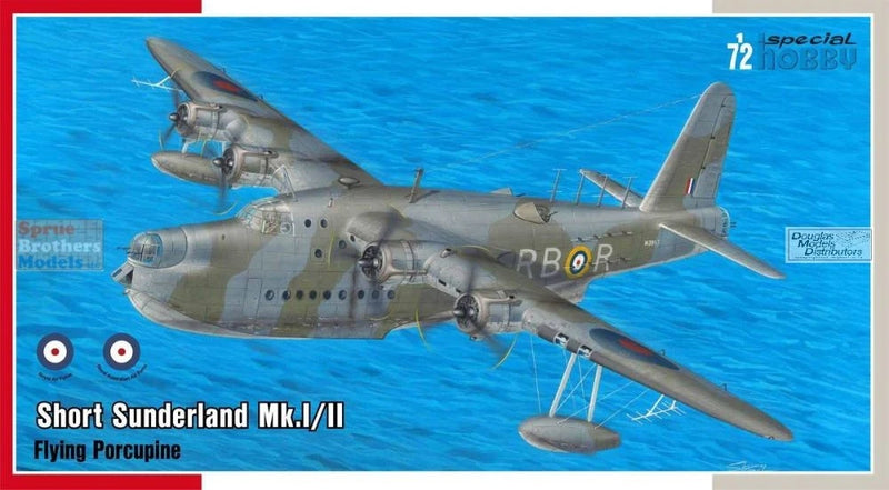 Grey 1:72 scale flying boat aircraft model with four propellers and twin floats