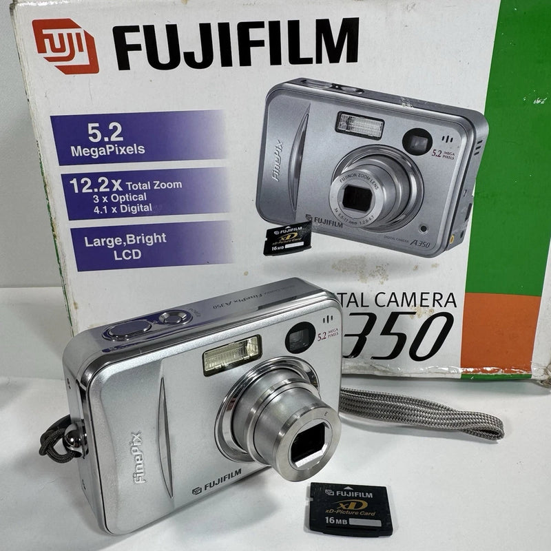 Fujifilm FinePix A350 Digital Camera boxed working Memory card cables vintage