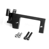 Black metal RC servo steering bracket mount with mounting holes, includes screws and posts