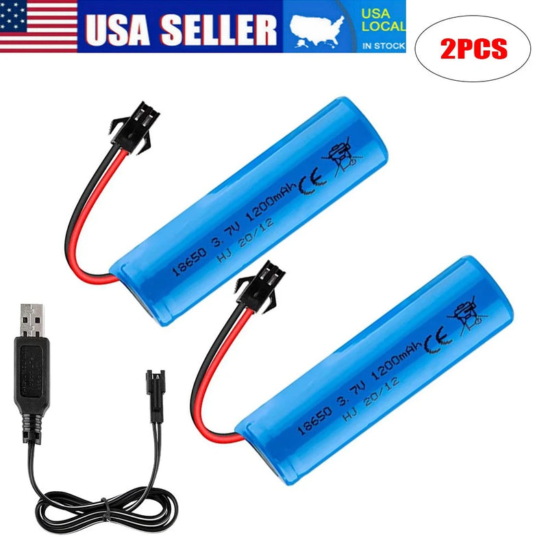 3.7V 1200mAh Li-ion RC battery set with USB charging cable and dual leads, 2PCS