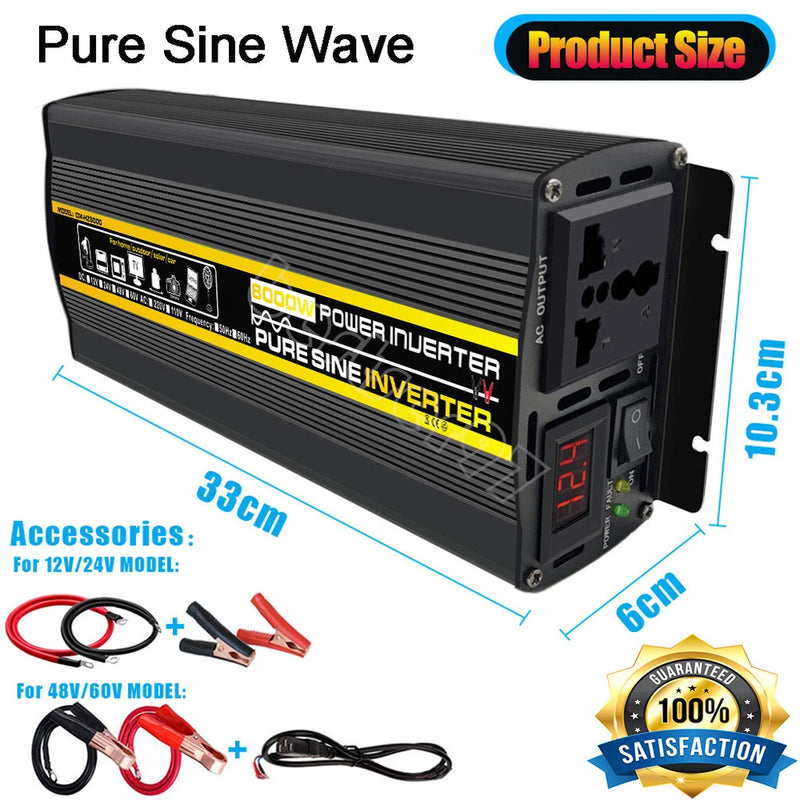 8000W Pure Sine Wave RV Power Inverter 12V 24V 48V 60V DC to 220V AC Converter