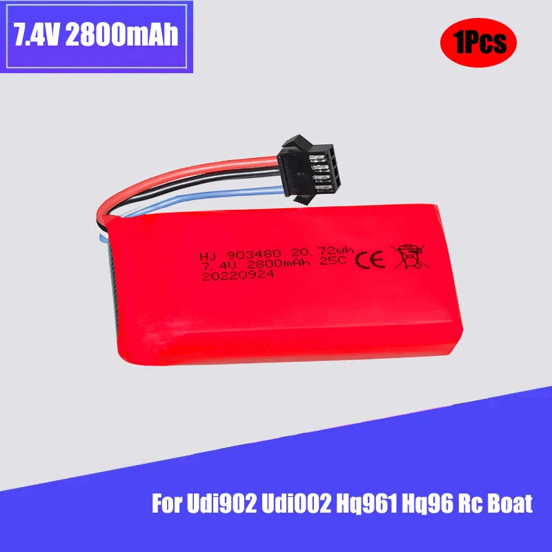 7.4v 2800mah Lipo Battery SM-4P Plug For FT009 Udi902 Udi002 Hq961 Hq96 Rc Boat
