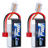 2-pack 7.4V LiPo batteries with T connector, 2200mAh 50C