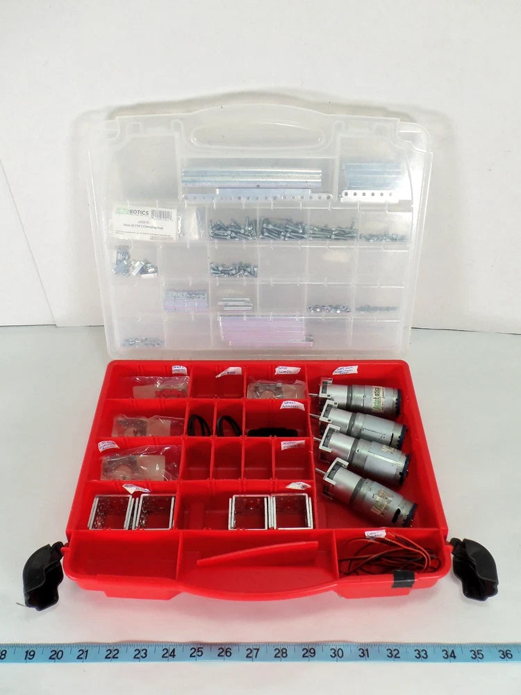 Used drone motor and bracket parts lot in red organizer case