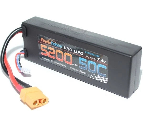 Power Hobby 2S520050C 5200 mAh 7.4V 2S 50C LiPo Battery with Hardwired XT90 Battery