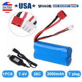 1x7.4V 2000mAh 20C Lipo Battery TPlug USB Charger for RC Car Off Road Truck Boat
