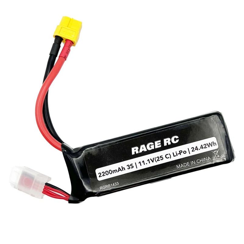Black Rage RC 3S LiPo battery pack with yellow XT60 connector and red/black leads