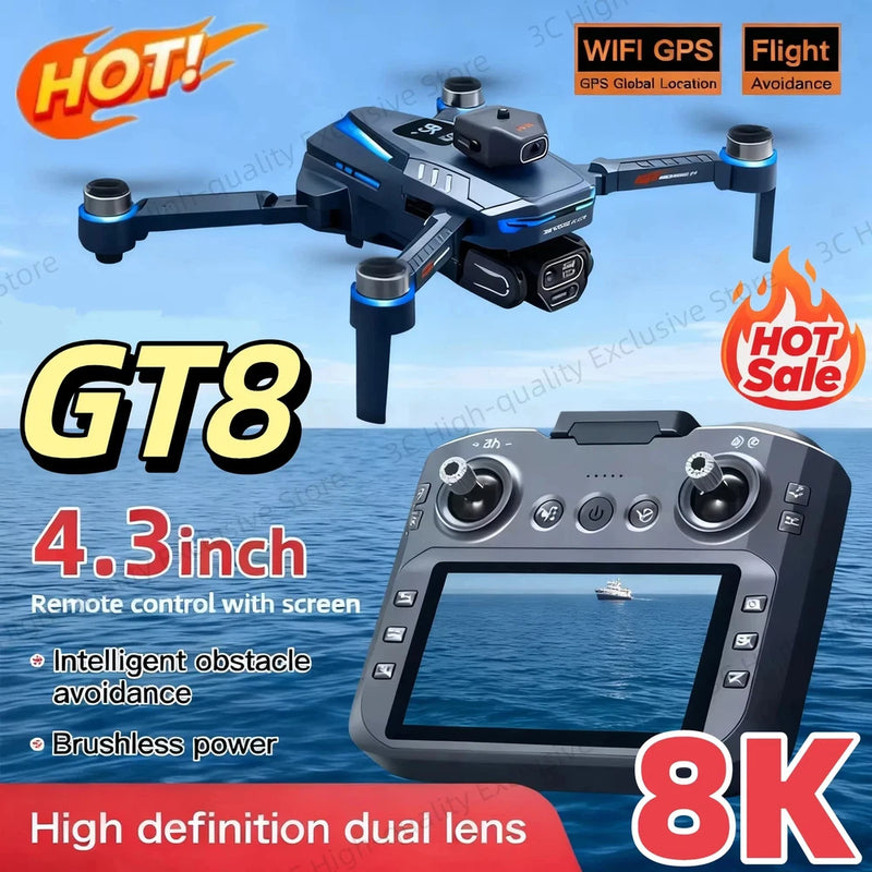 Foldable quadcopter drone with camera gimbal and remote controller screen