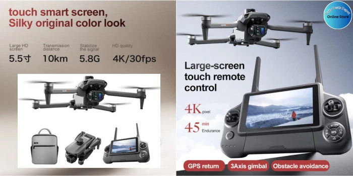 Foldable 4K camera drone with 5G GPS; quadcopter and handheld controller screen