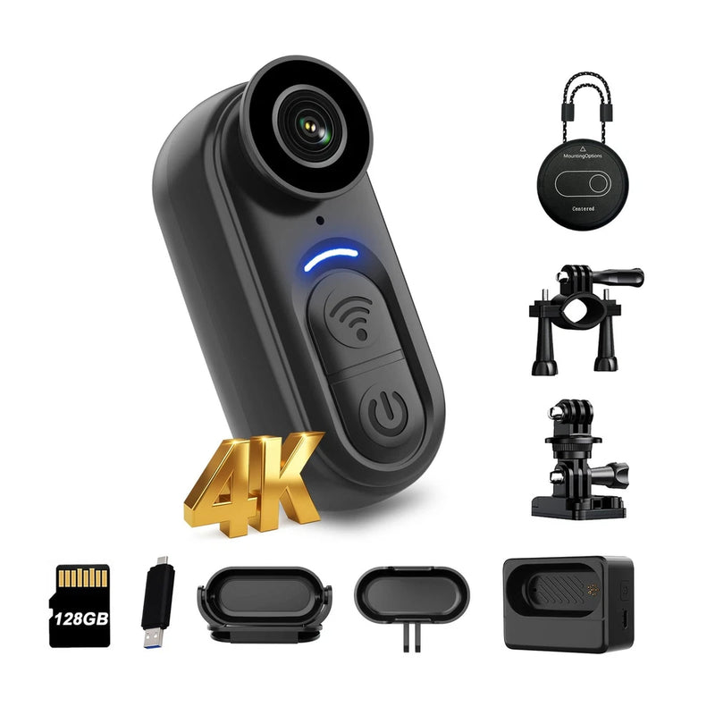 4K Mini Body Camera 128GB ?C Thumb Size Wearable Action Cam, Hands-Free POV Re...