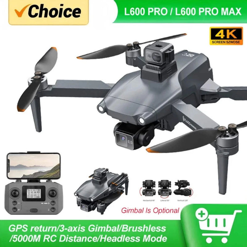 Gray 4K drone with dual camera gimbal and four propellers