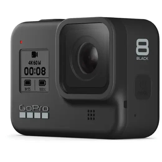 GoPro HERO8 action camera in black, with front lens and small status screen