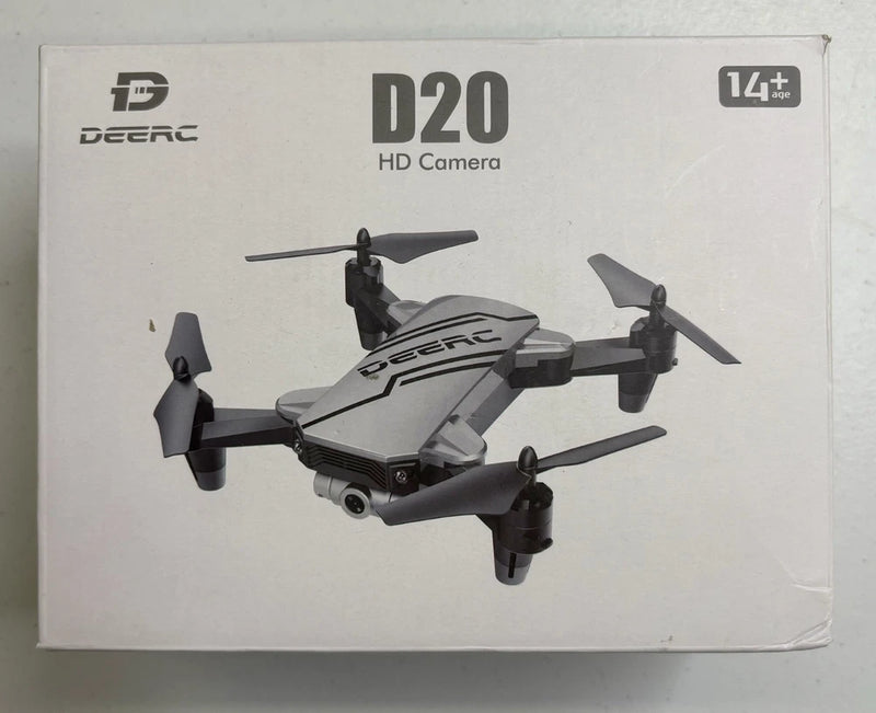 Mini quadcopter drone with 720P HD FPV camera, four propellers, gray body
