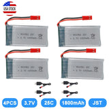 4Pcs 3.7V 1800mah Lipo Battery 25C JST Plug USB Charger for RC Drone Battery USA