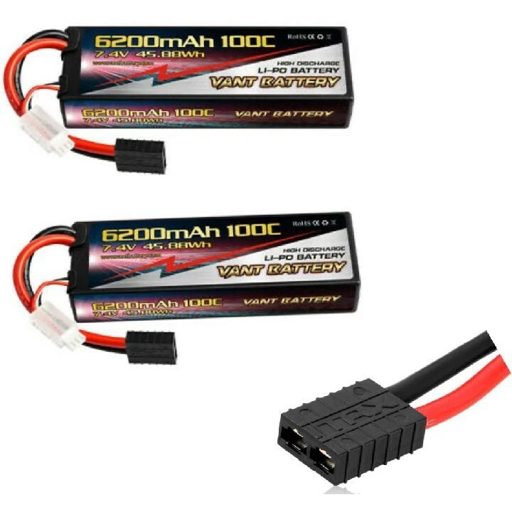 2 pack VANT 6200mAh 2S 7.4 100C LiPo Battery FITS Traxxas SLASH REVO STAMPEDE Battery