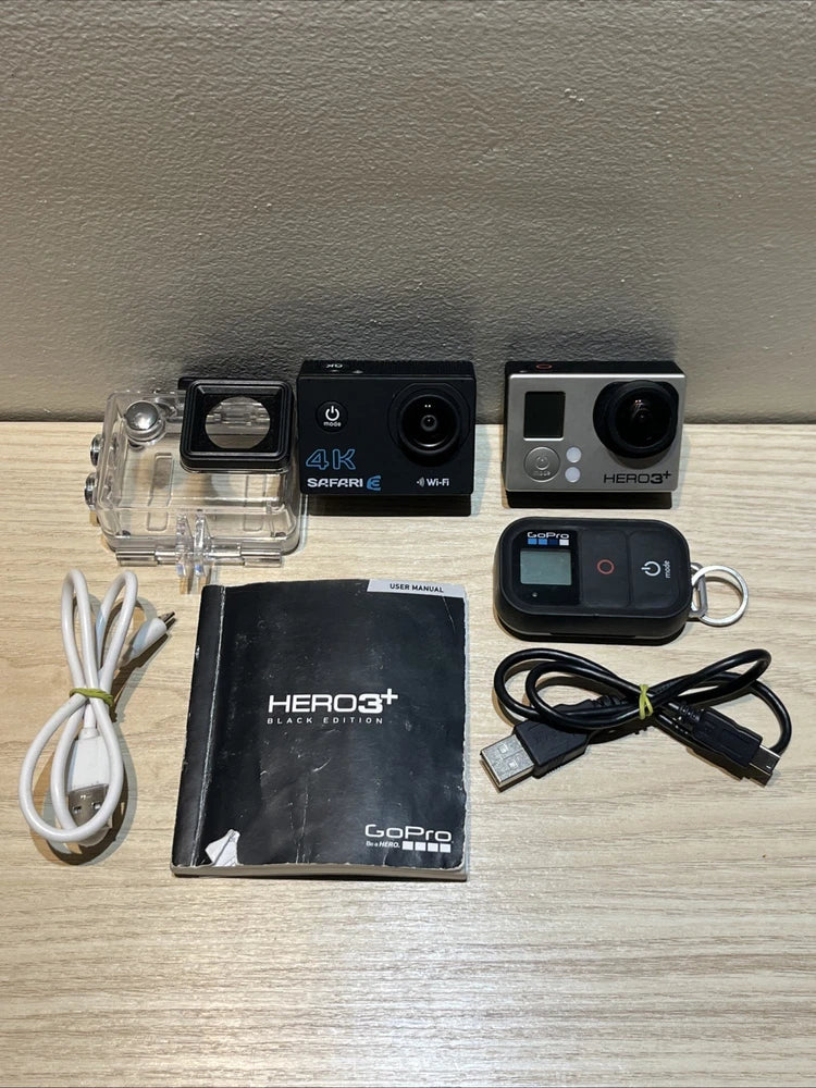 GoPro HERO3+ Plus Silver action camera kit with waterproof case, battery, cables
