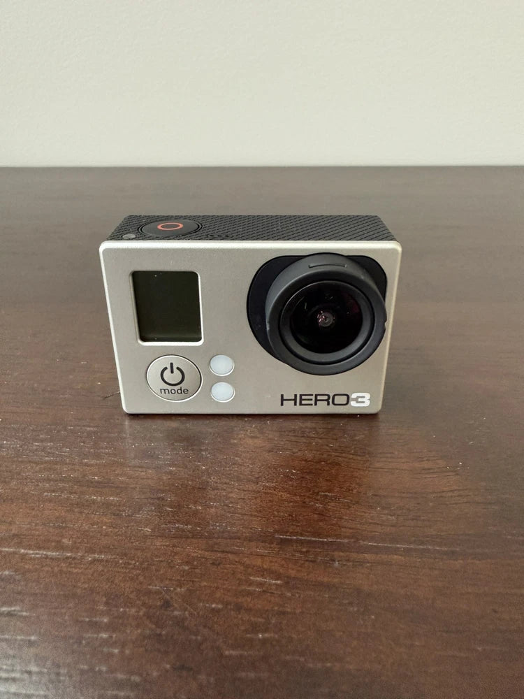 GoPro HERO3 action camera front view with large lens and mode button panel