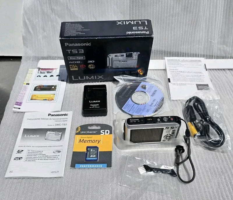Panasonic LUMIX DMC-TS3 12.1MP Waterproof Camera in Orig. Box. Extras. Excellent