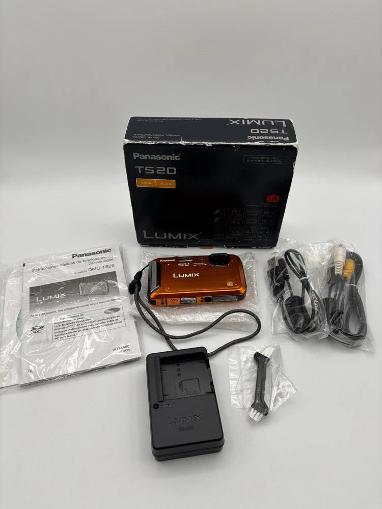 Panasonic Lumix DMC-TS20 16.1MP Compact Digital Camera Orange w/ 4x Zoom - MINT