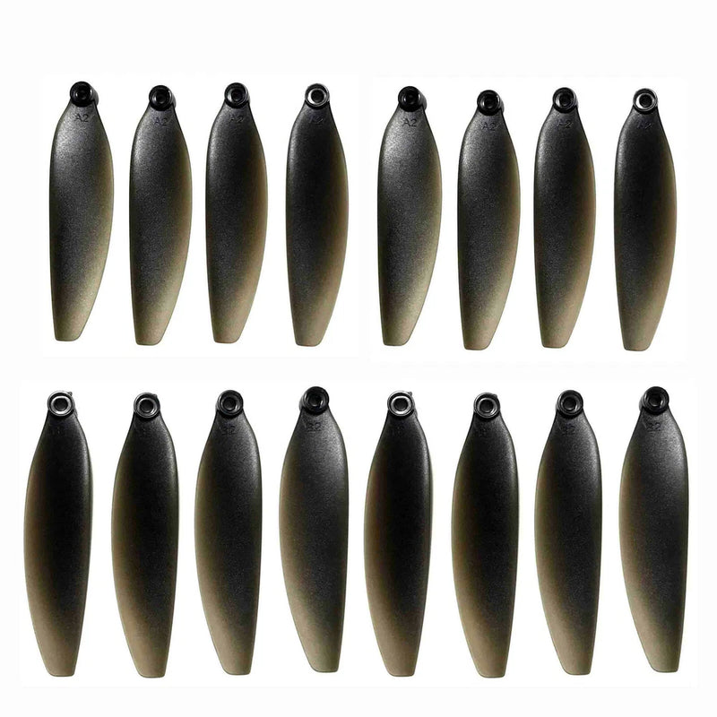Set of black drone propellers, multiple blades with circular hubs