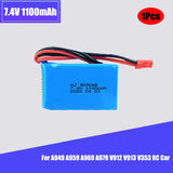 2Pcs 7.4V 1100mAh 25C LiPo Battery for A949 A959 A969 A979 V912 V913 V353 RC Car