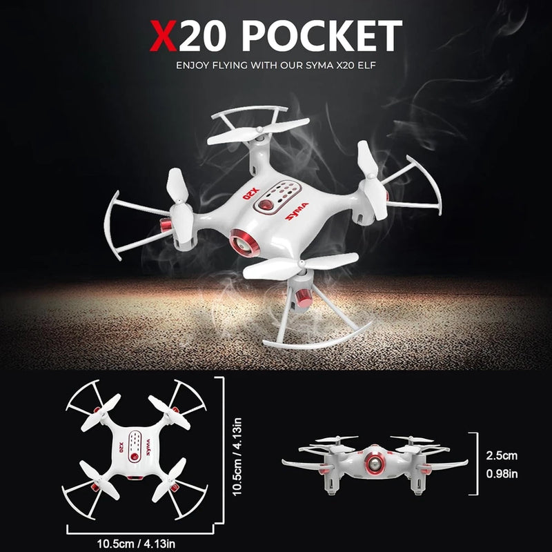 White pocket mini quadcopter drone with 4 propellers and red trim detail