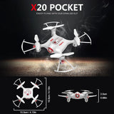 White pocket mini quadcopter drone with 4 propellers and red trim detail