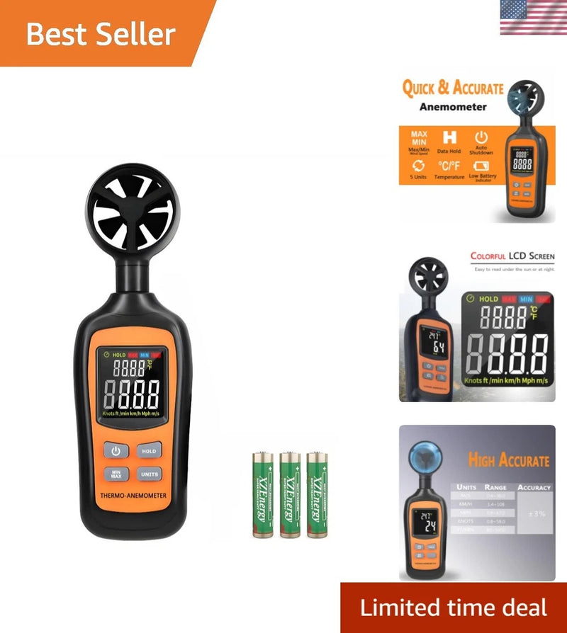 Compact Digital Anemometer for Sports, HVAC, & Drone Flying - Backlit Display