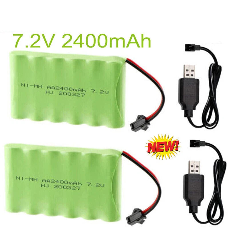 2Pcs 7.2V 2400mAh Ni-MH AA Rechargeable Battery SM Plug with Charger for RC Car
