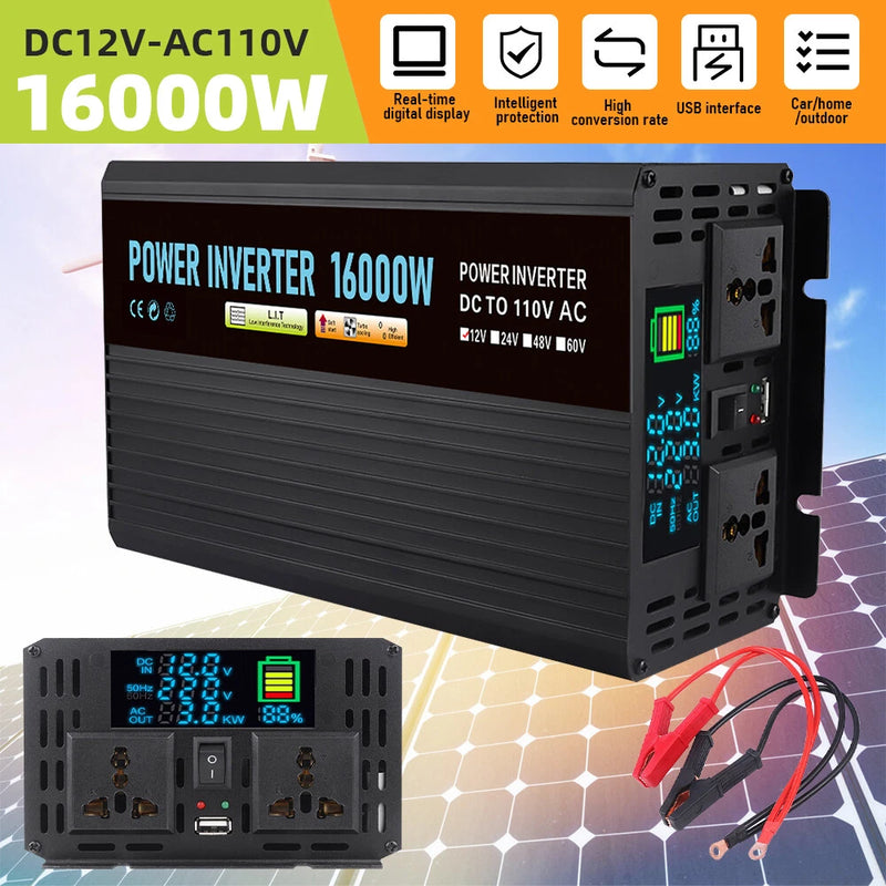 16000W Car Vehicle Power Inverter Converter DC 12V to AC 110V Pure Sine Wave USA