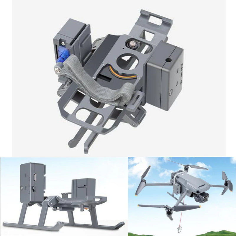 Gray drone accessory thrower device with mounting bracket and release mechanism