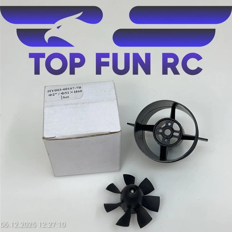 57mm EDF jet fan for RC planes, black ducted rotor with 6 blades, in retail box