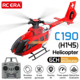 Red RC helicopter with dual brushless 6CH, optical flow positioning, four-blade rotor.
