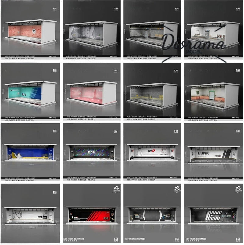 Diorama 1:64 Car Garage Model LED Lighting City Car Showroom Scene Display Model