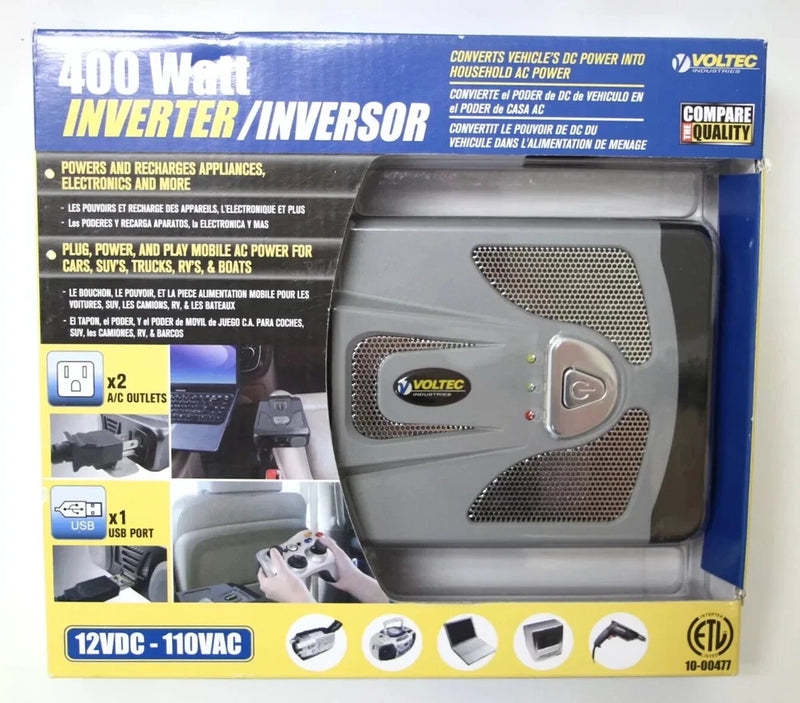 Voltec 400 Watt Power Inverter 12VDC -110 AC (34/D4) 10-00477