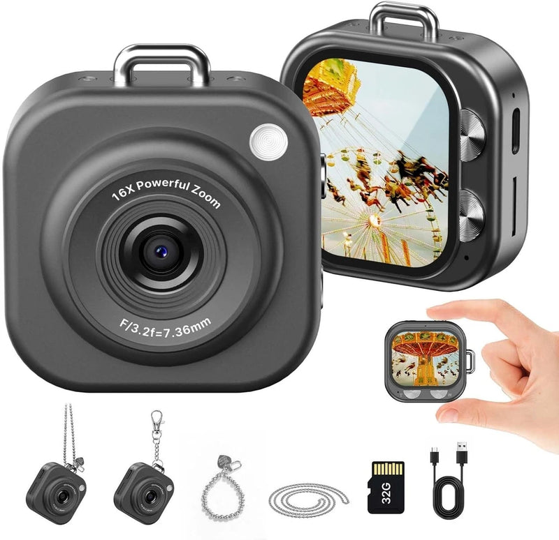 W&O Digital Camera Keychain, 1080p Mini Camera Charms with 32GB Card For Travele