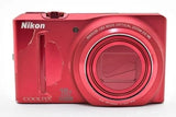 Working Nikon Nikon COOLPIX S9100 Red Compact Digital Camera With #991
